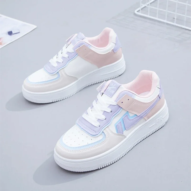 Sapatos de corrida casuais planos com cordões elegantes, tênis de corrida confortáveis de sola grossa, dedo do pé redondo, respirável, resistente ao desgaste
