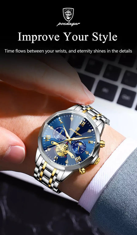 Poedagar luxo relógio masculino topo original à prova dwaterproof água luminosa cronógrafo homem relógio de pulso aço inoxidável quartzo relógios masculinos reloj