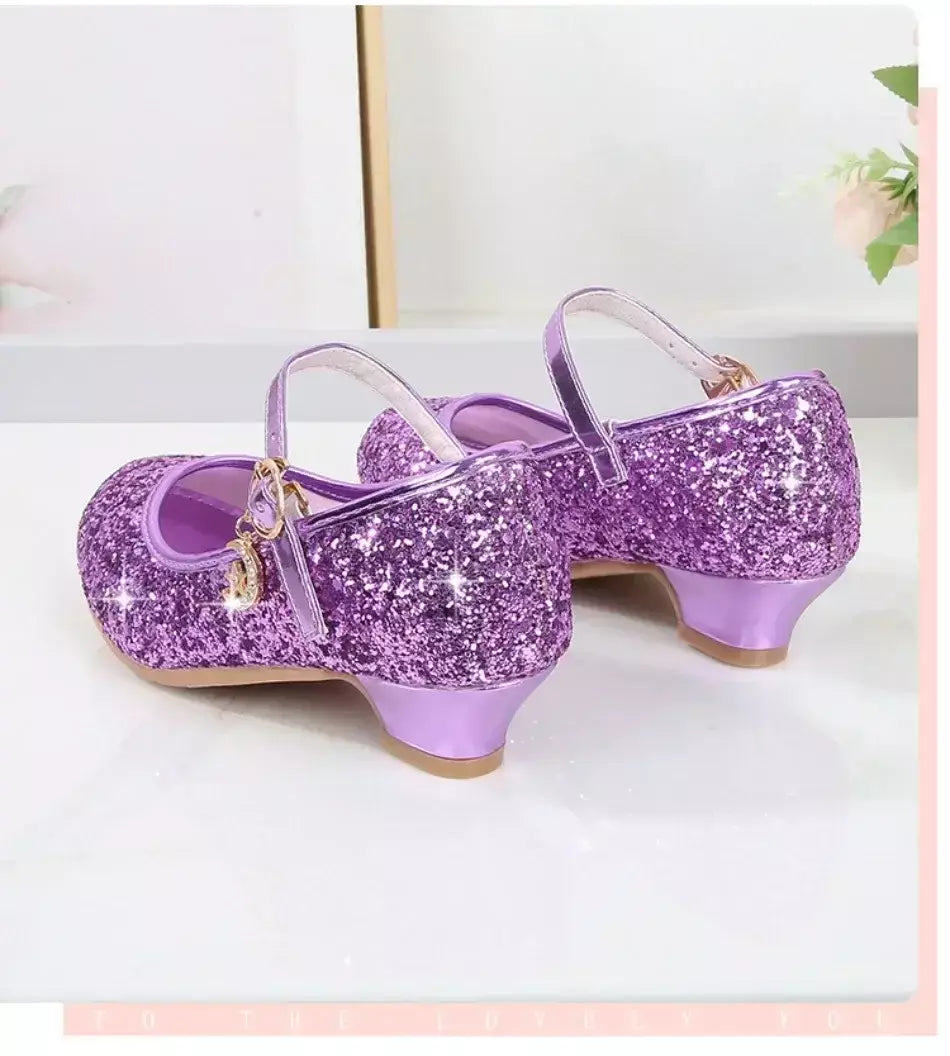 Meninas sapatos crianças salto alto glitter sandálias de cristal moda fivela crianças princesa sapato dança estudante desempenho sapatos de couro