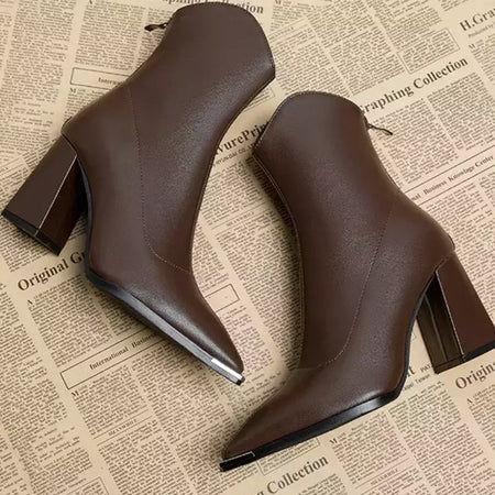 2024 inverno salto alto sexy mulheres sapatos de luxo chunky tornozelo chelsea botas moda novo dedo do pé apontado zíper goth bombas sapatos marca