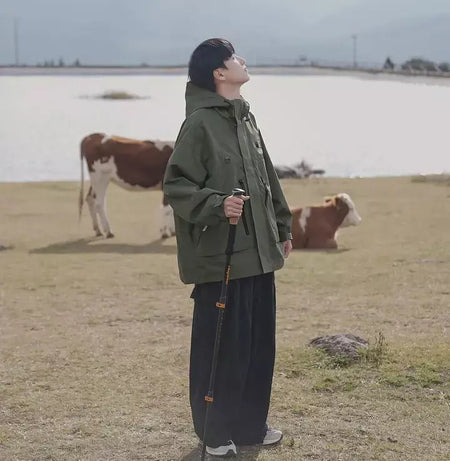 Jaqueta masculina vintage à prova de vento, jaqueta ao ar livre estilo montanha americana funcional casaco de trabalho primavera japão retrô streetwear