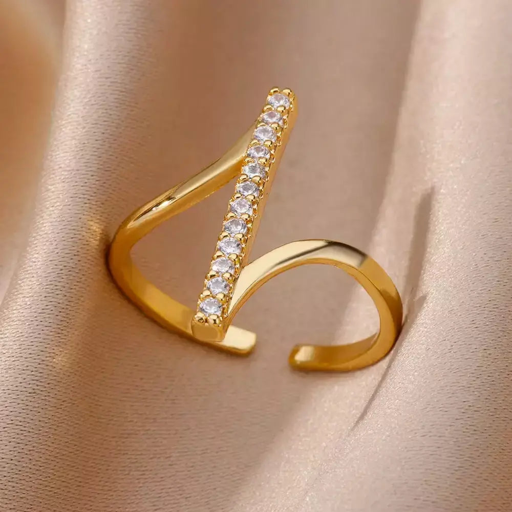 Anéis geométricos de zircônia de aço inoxidável para mulheres luxo mau olhado cor dourada ajustável na moda casamento estética jewerly presente