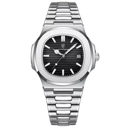 Poedagar quadrado na moda relógio de pulso masculino luminoso à prova dwaterproof água relógio de aço inoxidável para homem data quartzo negócios relógios masculinos reloj