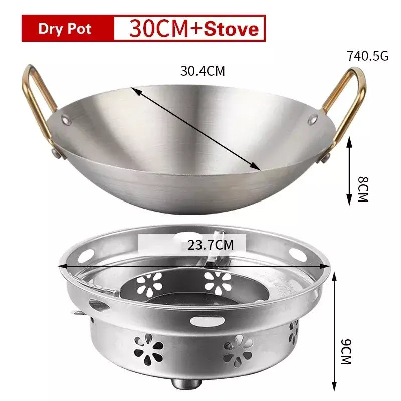 Panela Seca De Aço Inoxidável Espessada, Panela Antiaderente Doméstica, Fornalha De Álcool De Orelha Dourada, Hotpot Pequeno