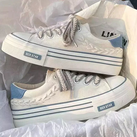 Chunky Platform Canvas Shoes para mulheres, treinadores ao ar livre, tênis casuais para meninas, aumento de altura, treinamento