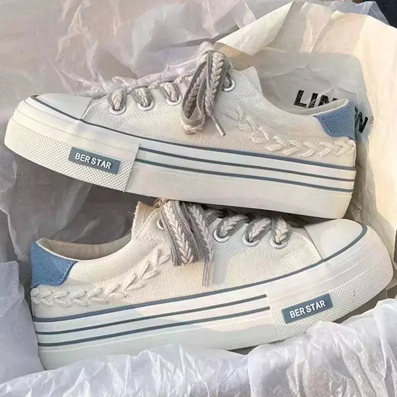 Chunky Platform Canvas Shoes para mulheres, treinadores ao ar livre, tênis casuais para meninas, aumento de altura, treinamento