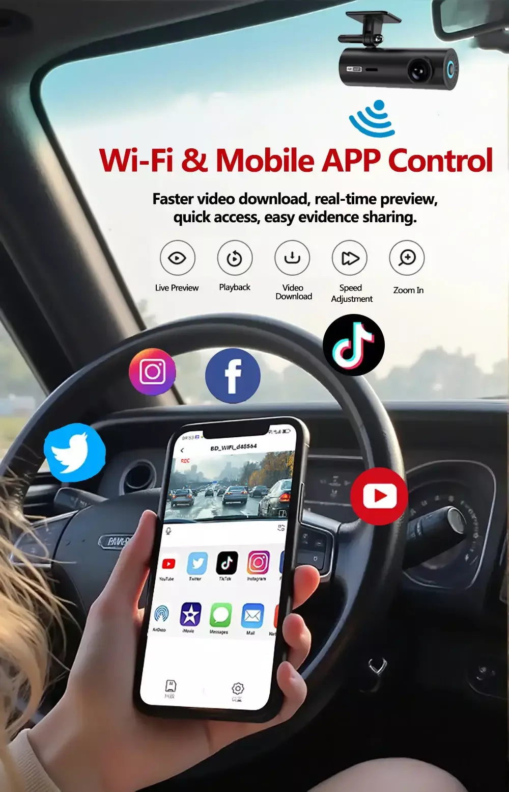 Dashcam para carro caixa preta gravadores de vídeo de condução 4k wifi mini câmera frontal traço cam 24h monitor estacionamento câmera gravação carro