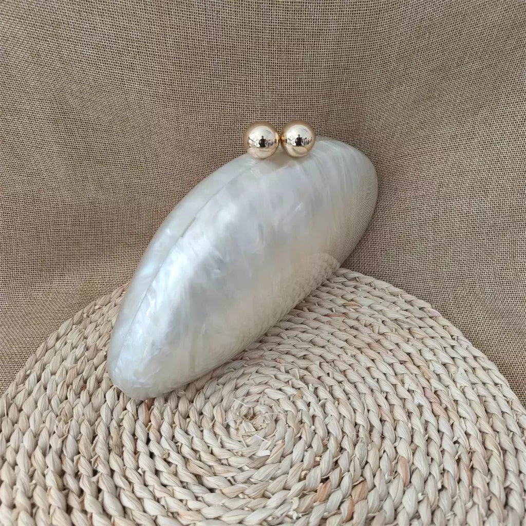 Oval Irregular Pérola Acrílico Box Evening Bag, Senhoras Designer De Luxo Bolsas, Festa De Casamento, Handmade Bolsas, Branco, Novo
