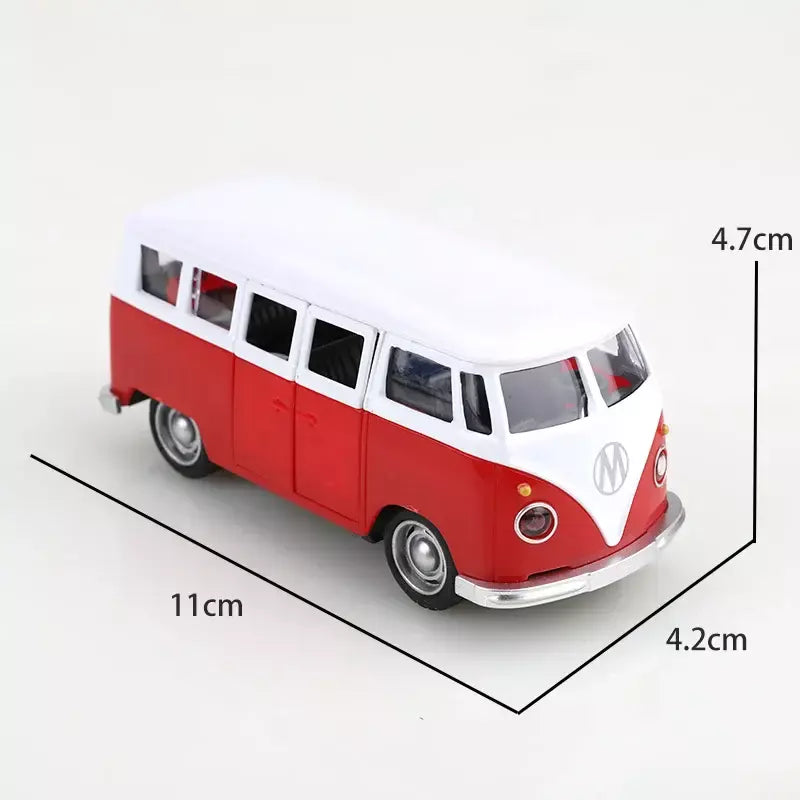 (Ensacado) 1:20 Ônibus clássico T1, carro modelo de liga, veículo simulado, carro de liga infantil, modelo de brinquedo de menino, enfeites de carro