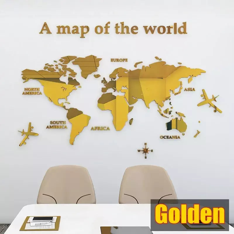 Mapa mundi 3d adesivo de parede acrílico cor sólida cristal quarto parede com sala estar sala de aula adesivos ideias de decoração de escritório