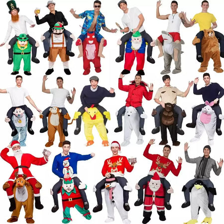 Adulto Halloween Cosplay Trajes para homens e mulheres, Ride On Me Mascote, Carry Back, Calças de animais engraçados, Perna falsa, Festa de Natal