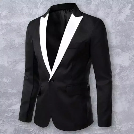 Blazer de manga comprida masculino, jaqueta formal, botão único, cor de contraste, casacos masculinos