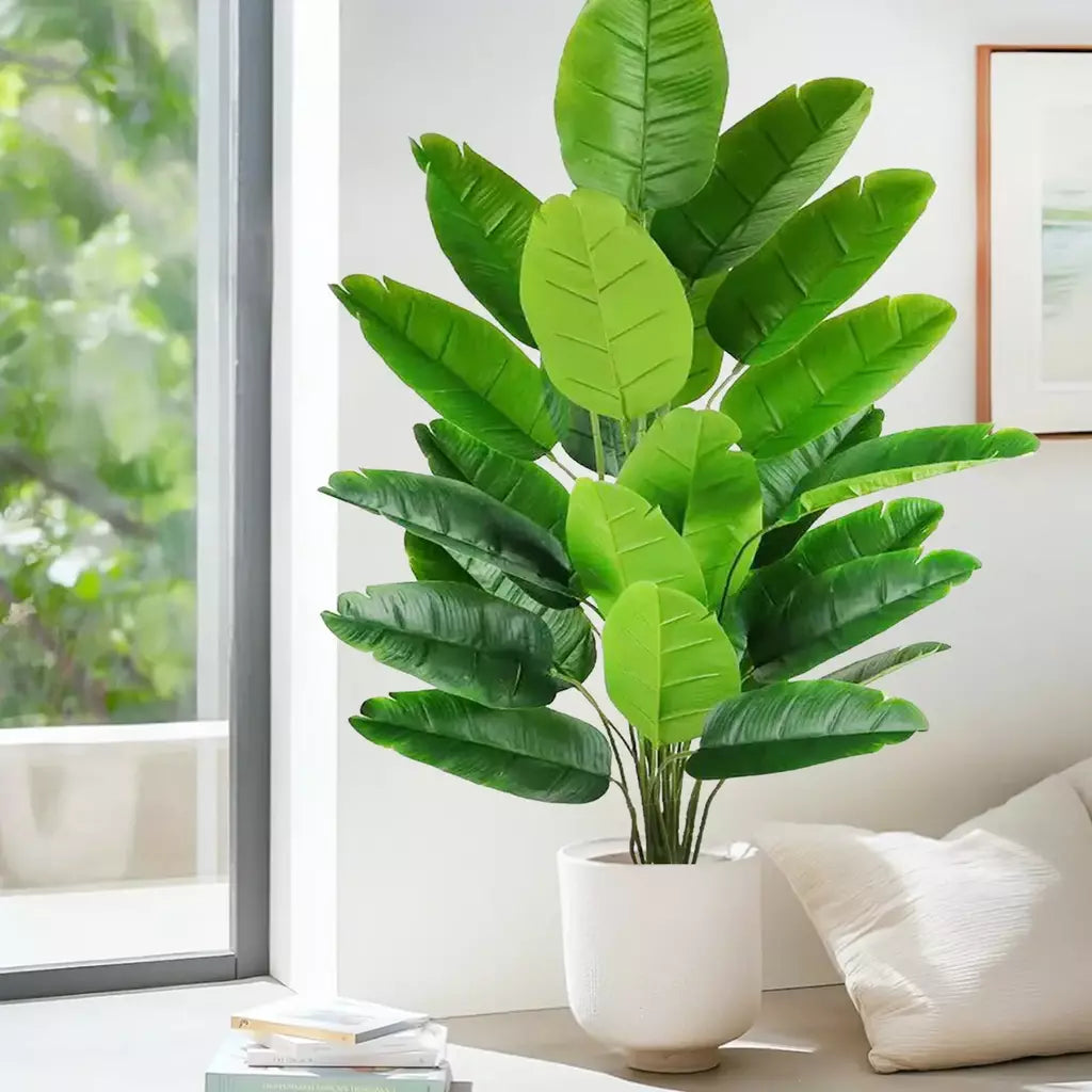 Palmeira tropical artificial 60-90-120cm(47,2 pol.) folhas de planta de banana falsa toque real planta de plástico strelitzia para jardim doméstico