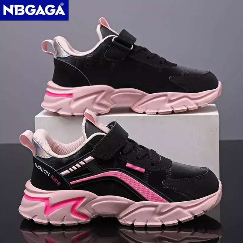 Crianças casuais rosa meninas sapatos de couro moda para 7-15y leve correndo jovens estudantes crianças esportes sapato da menina nbgaga