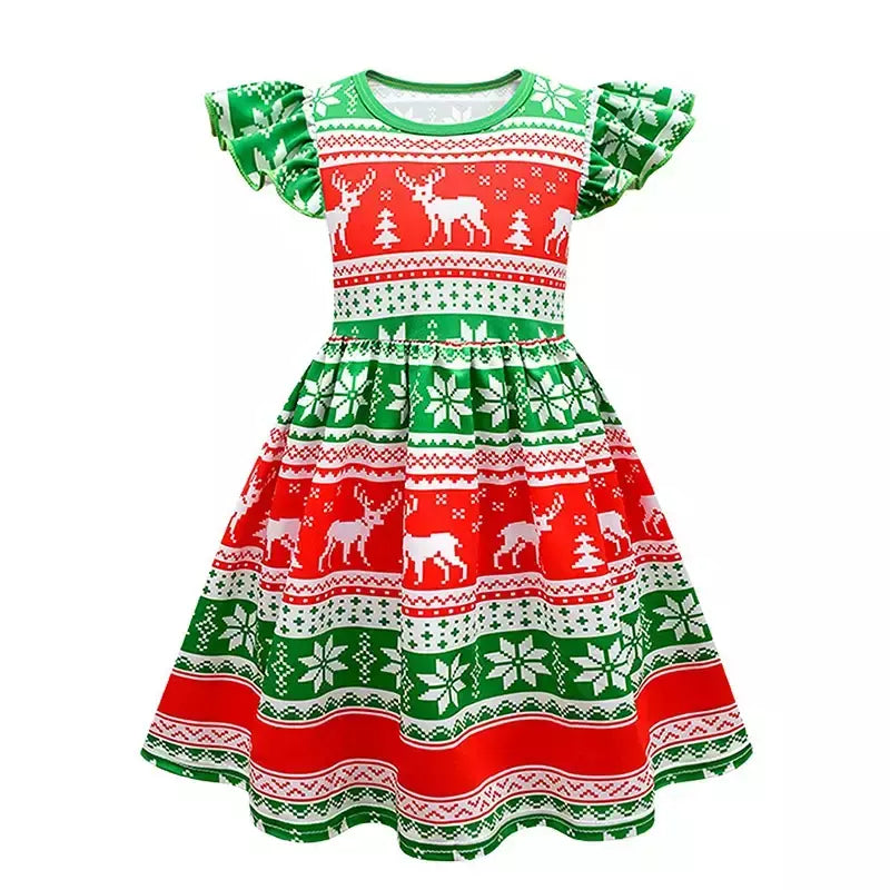 Novo natal meninas vestido carta papai noel impressão carnaval festa crianças roupas de natal masquerade desempenho roupas infantis