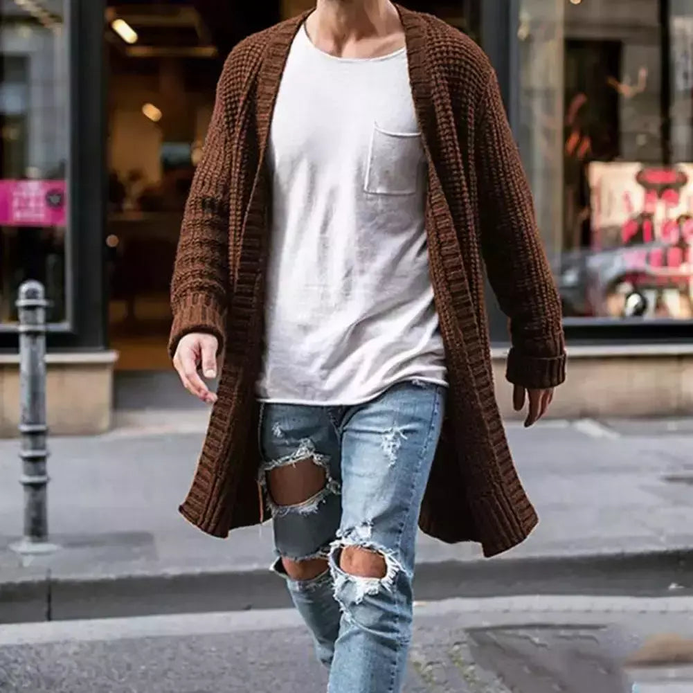 Cardigã de malha de algodão masculino, suéteres finos de manga comprida, outwear masculino monocromático, casaco quente, moda casual, novo, outono, inverno