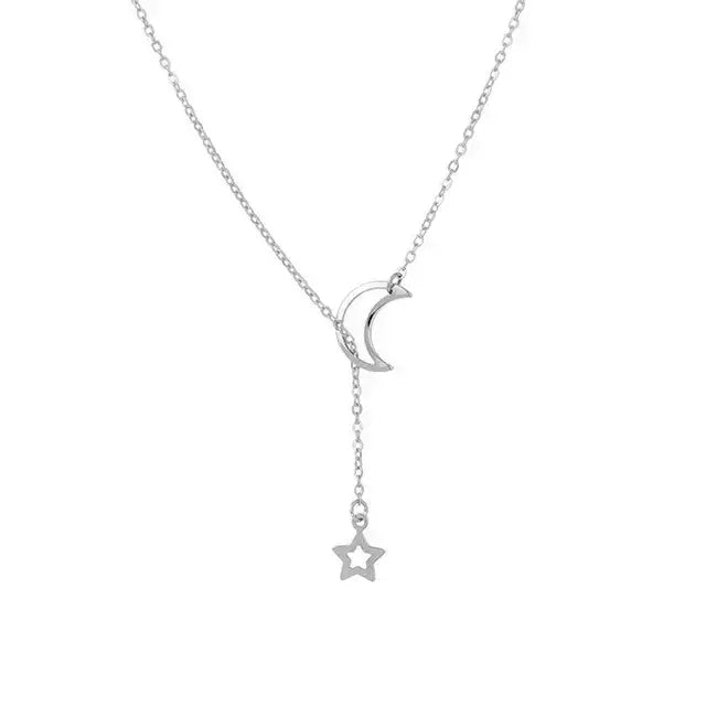 Novo simples lua estrela pingente gargantilha colar simples cor de ouro liga charme corrente colares para mulheres festa jóias