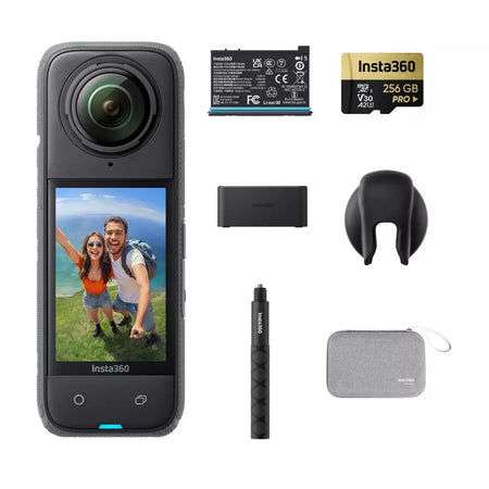Insta360 X4 - Câmera de ação 360 à prova d'água 8K, vídeo grande angular 4K, bastão de selfie invisível, último de 135 minutos, protetores de lente removíveis,