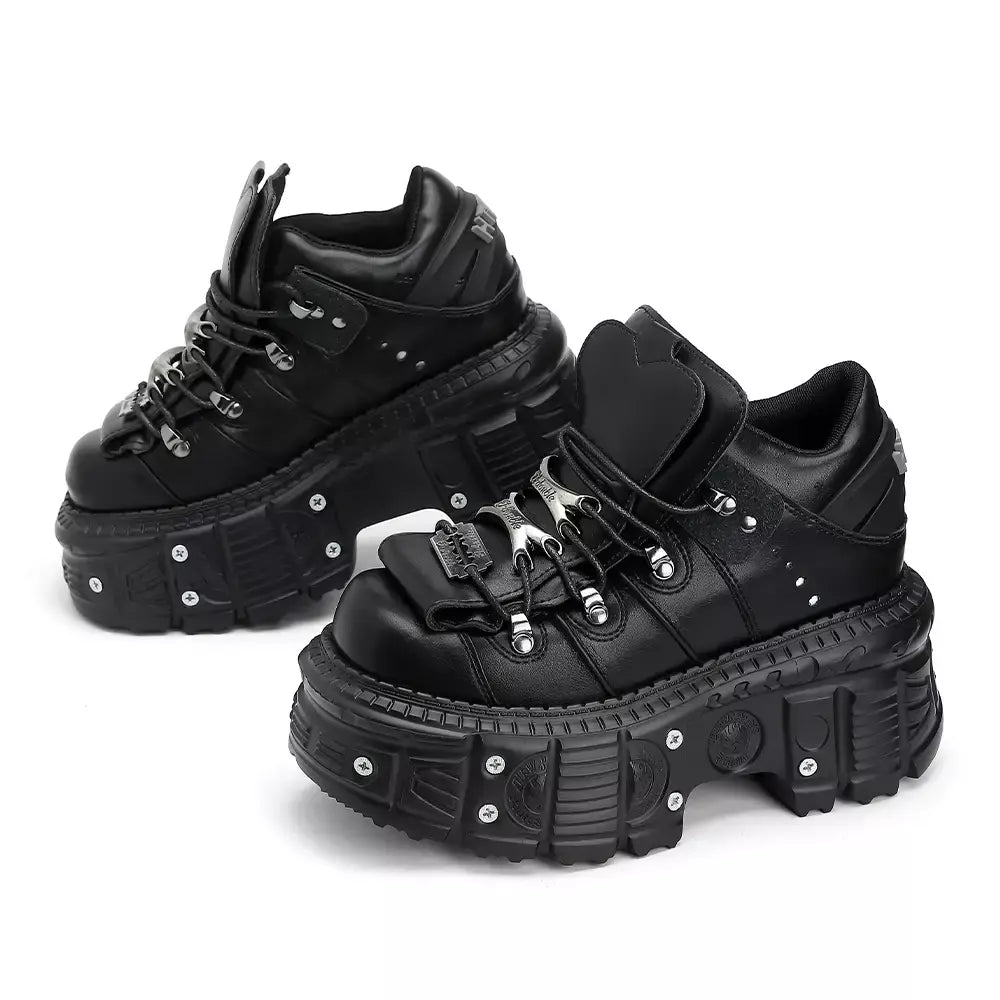 2025 mulher tênis novo estilo punk sapatos femininos gótico tornozelo rock botas rendas salto altura sapatos plataforma mulher decoração de metal