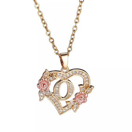 Venda quente oco amor flor 26 letras em inglês pingente de diamante senhora colar pingente personalizado moda clavícula corrente