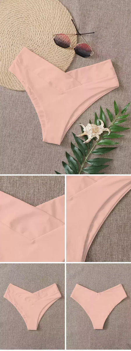 Tanga brasileira de biquíni para mulheres, semi-banho, roupa de praia sexy V cheeky, banho preto para senhoras, natação