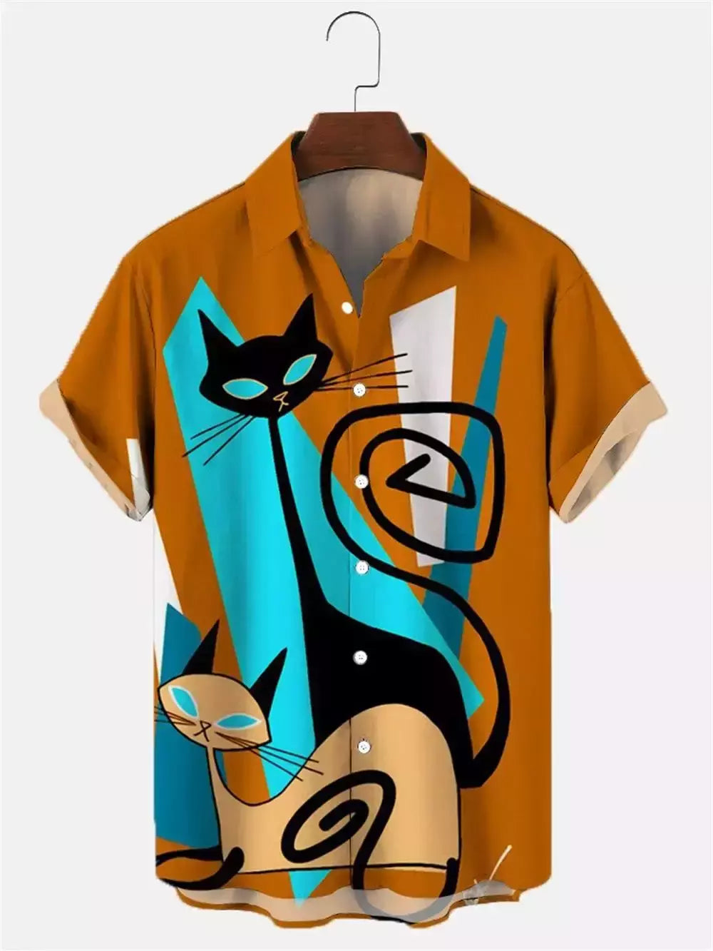 Camisa havaiana dos desenhos animados de anime masculino, Tops de manga curta, roupas casuais masculinas, rua, animais, gatos, retrô, 3D Tees, verão