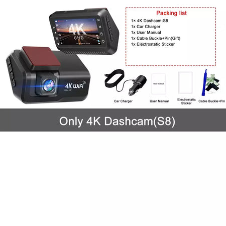 Kocam 4K UHD Dash Cam WiFi Carro DVR Dianteira e Traseira Lente Dupla Câmera Auto para Carro com Visão Noturna 24H Monitor de Estacionamento Caixa Preta