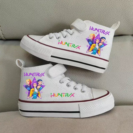 Novas crianças sapatos de lona de alta qualidade meninas sapatos kpop demônio caçadores crianças sapatos de placa branca estudante correndo tênis sapatos brancos