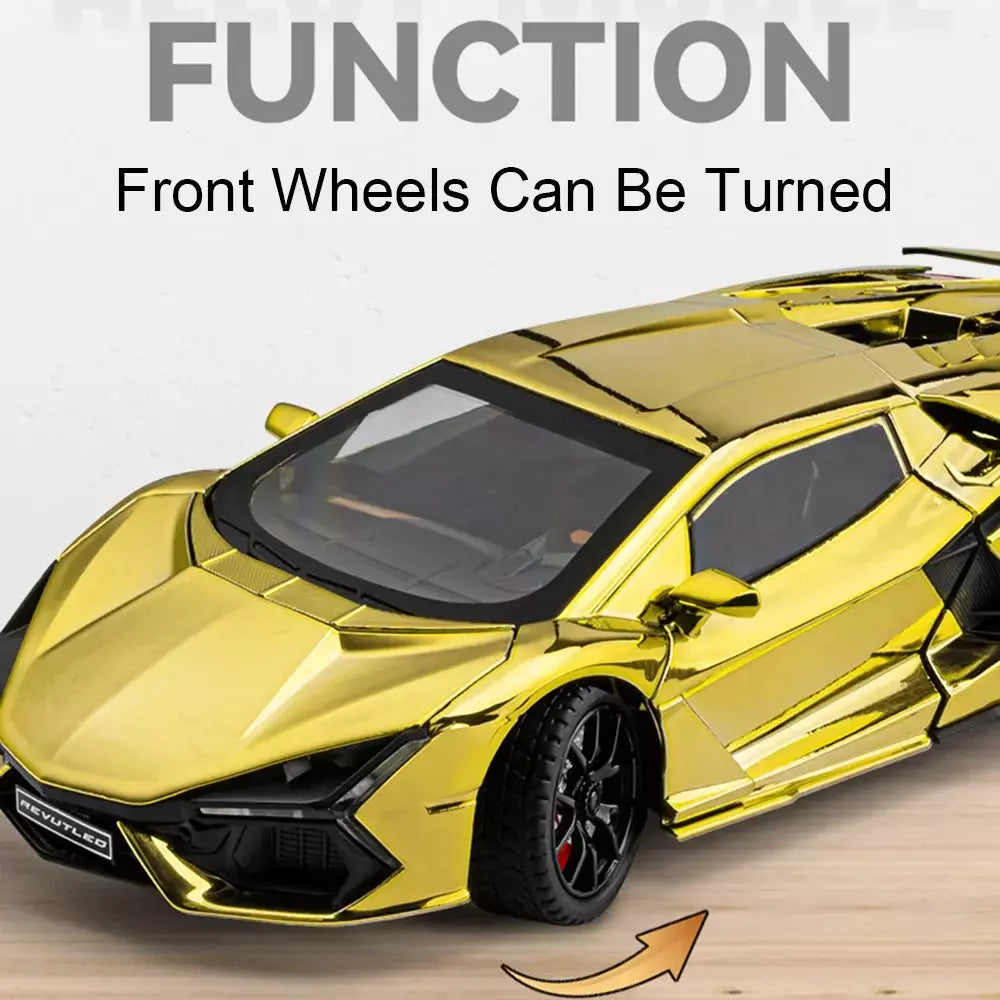 1:24 escala revuelto modelo em miniatura brinquedo carros esportivos liga diecast supercars som luz portas abertas puxar para trás para crianças presentes