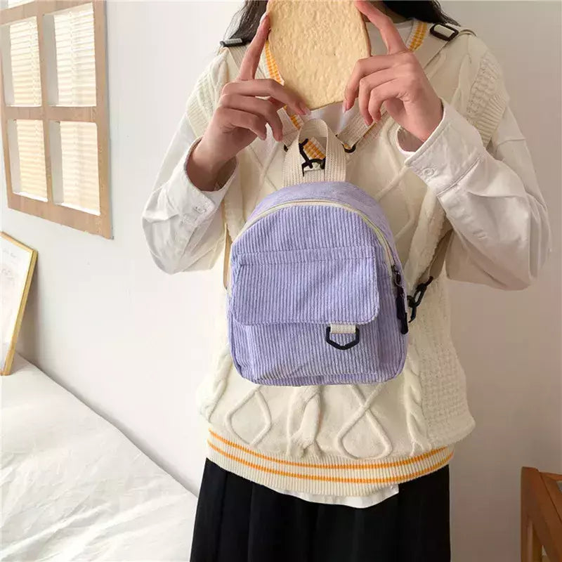Mini mochila feminina, mochila escolar de veludo simples pequena, grande capacidade, mochila feminina durável, monocromática, casual, viajando, moda