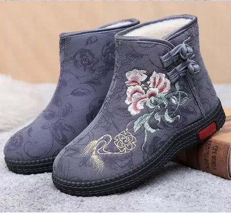 Sapatos de pano de inverno estilo étnico botas mujer sapatos femininos zapatos botas curtas quentes mulher bootie bordado algodão botas femininas