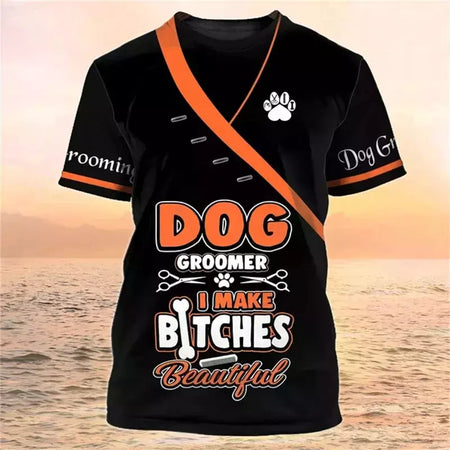 Dog Groomer's T-shirts para homens e mulheres, Pet Grooming Uniformes, Tops roupas, canino, veterinário, cabeleireiros, trabalho canino, 2024