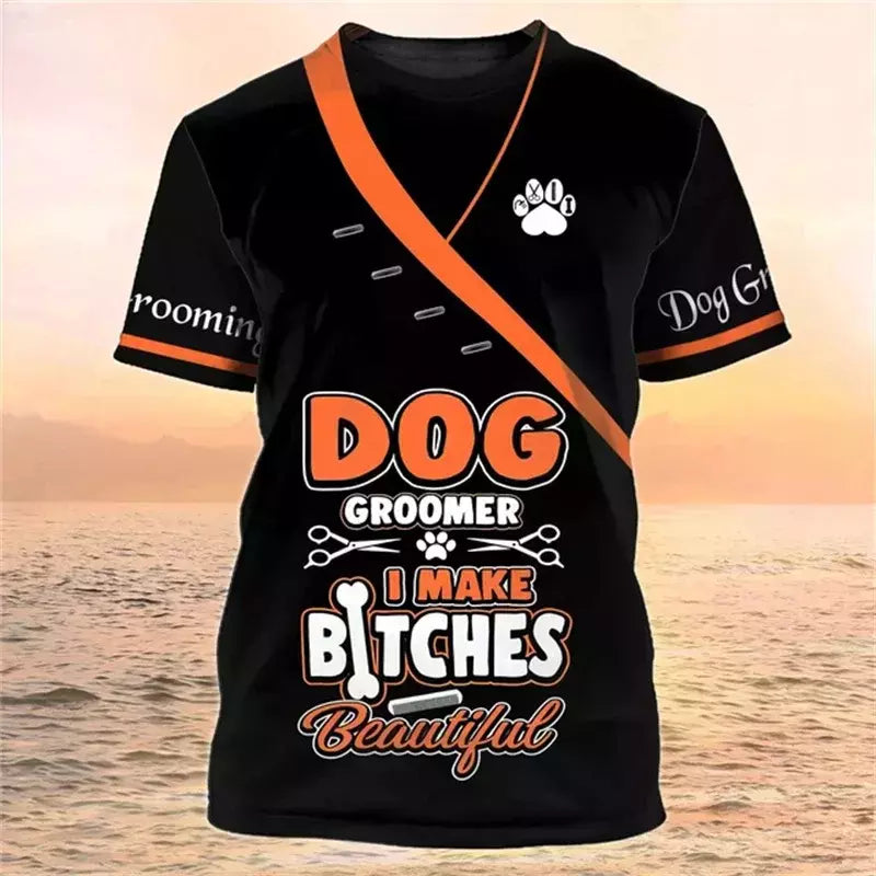Dog Groomer's T-shirts para homens e mulheres, Pet Grooming Uniformes, Tops roupas, canino, veterinário, cabeleireiros, trabalho canino, 2024