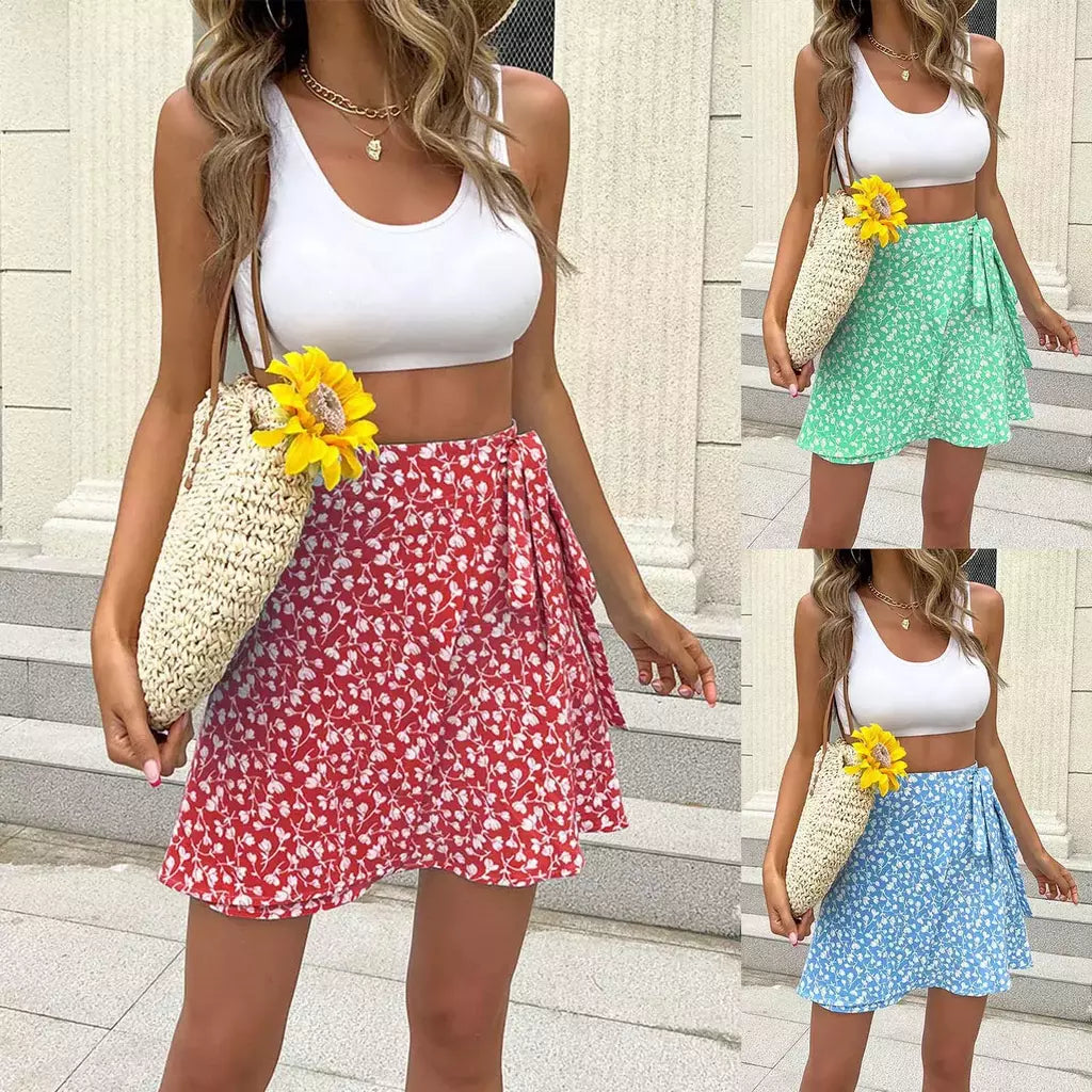 Top recortado e conjunto de saias femininas, cintura alta doce, strappy estampado, terno lápis de linha, moda casual, personalidade