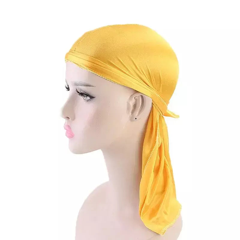 Elasticidade baotou boné faixas de cabelo simulação sedosa durag cauda longa chapéu pirata bandana turbante para crianças criança fita acessórios