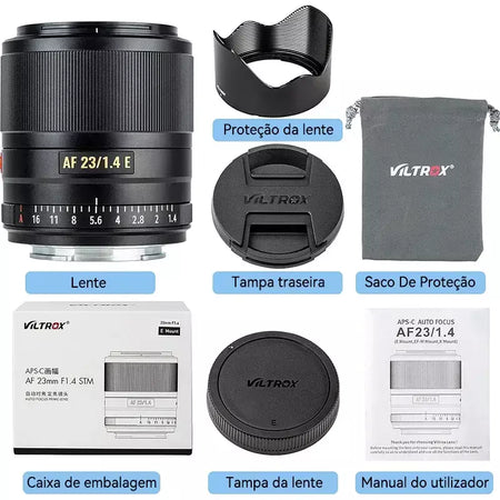 ?Do Brasil?Viltrox AF 23mm F1.4 Lente de câmera com foco automático APS-C para Sony E ZVE10 A6700 Fujfiilm XF Nikon Z Screen Z6 Z8 23 1.4