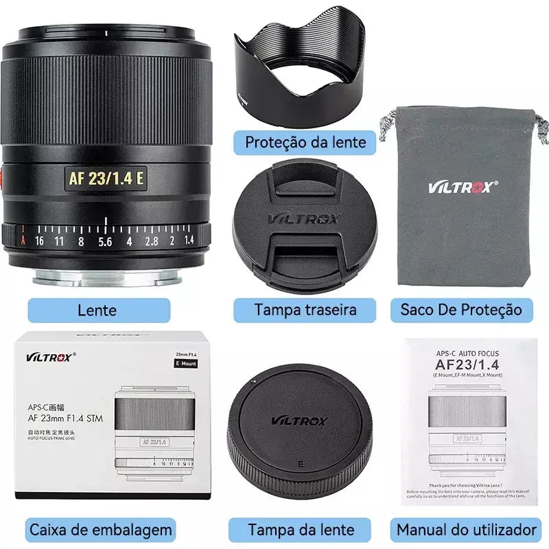 ?Do Brasil?Viltrox AF 23mm F1.4 Lente de câmera com foco automático APS-C para Sony E ZVE10 A6700 Fujfiilm XF Nikon Z Screen Z6 Z8 23 1.4