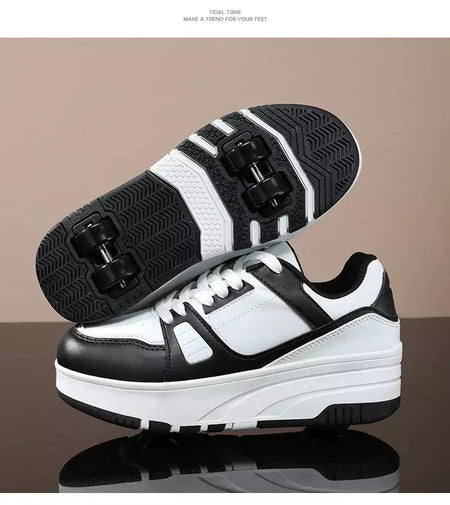 Sapatos de rolo de quatro rodas meninos meninas sapatos de caminhada casuais esportes ao ar livre slide e psiquiatra estudantes da escola polias sapatos tênis