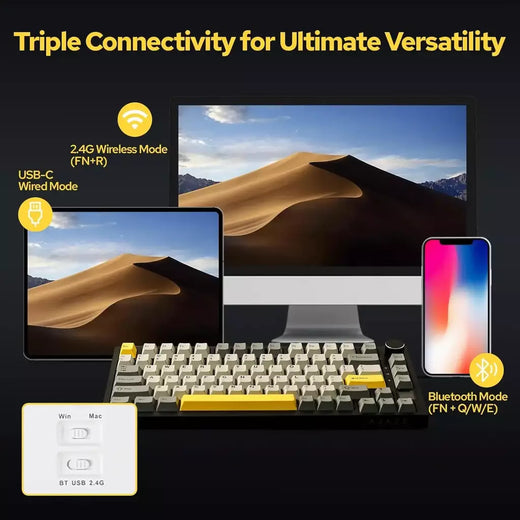 Ajazz AK820/AK820Pro teclado mecânico para jogos Bluetooth 5.1/sem fio/com fio c teclado personalizado com botão selado de troca de calor