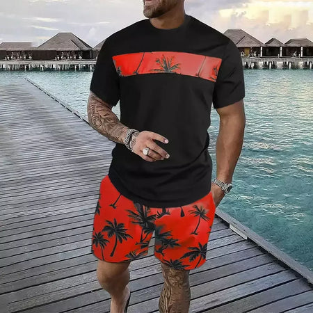 Conjunto de camiseta e shorts casuais masculinos, tops de praia estampados em 3D, moda streetwear, roupas esportivas, estilo havaiano, novo, 2 peças