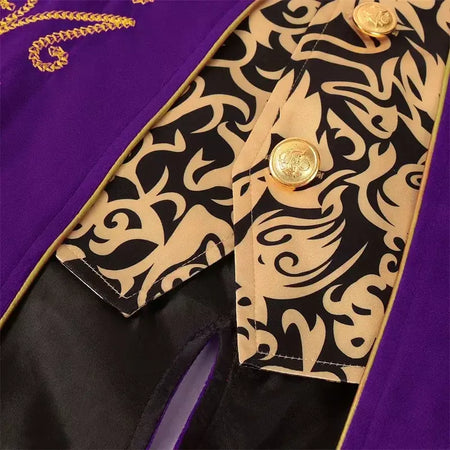 Outono novo roxo masculino luxo jacquard smoking, retalhos impresso casacos, tamanho europeu preto masculino mardi gras vestido longo jaqueta.