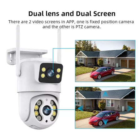 Tuya 8mp wifi câmera ip ptz lente dupla tela dupla detecção manual cor cheia visão noturna câmera de vigilância segurança ao ar livre