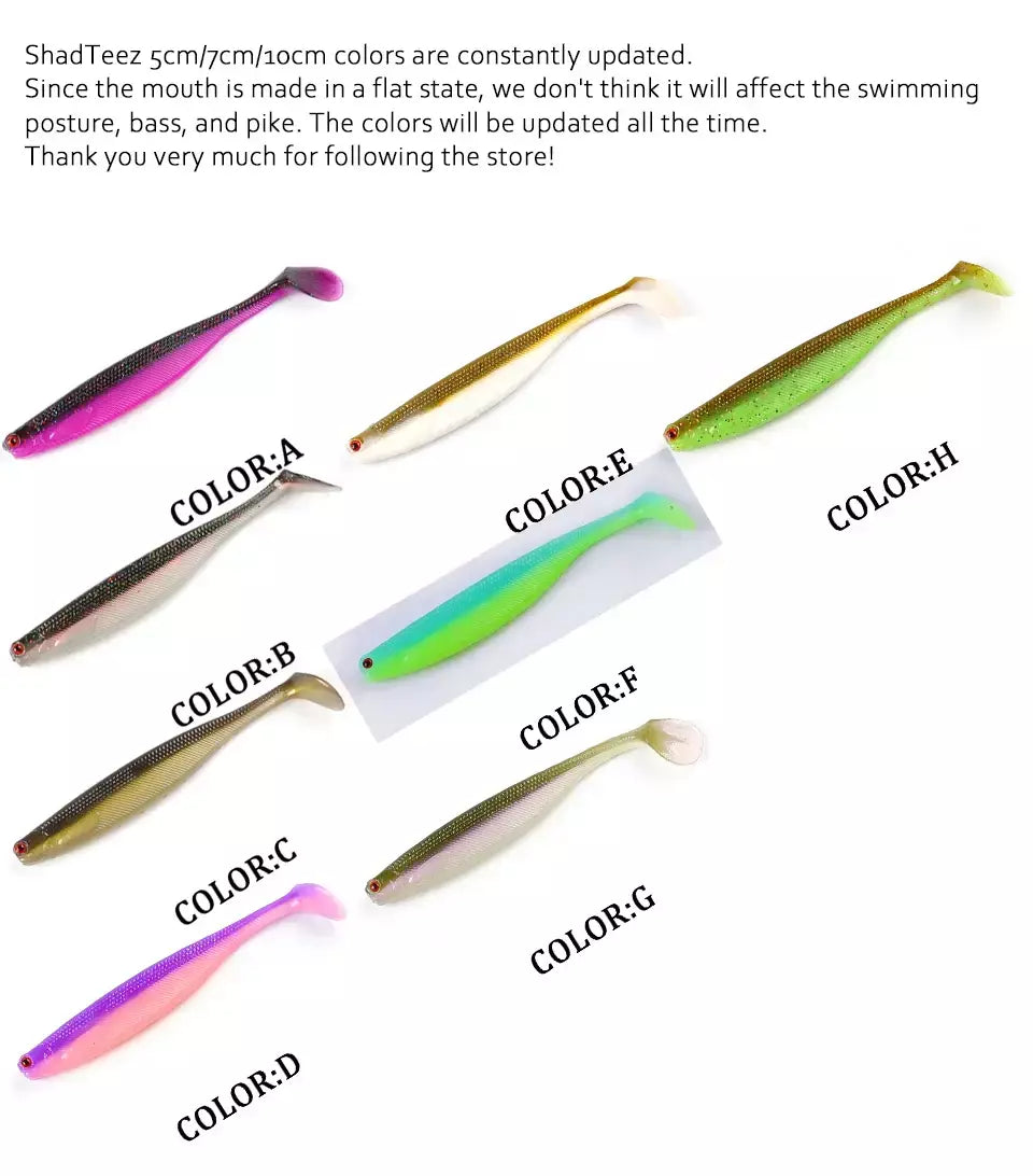 Novo supercontinente shadtteez t-tail 50mm 70mm 100mm pique zander predador pesca 3d olhos isca macia iscas de pesca