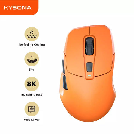 Kysona uranus pro mouse para jogos sem fio mouse ergonômico paw3395 54g 8khz taxa de pesquisa 26000dpi para mão direita grande pc gamer