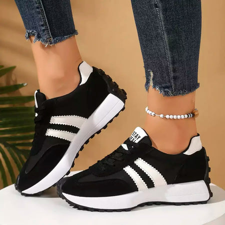 Moda novo estilo elegante rendas até sapatos casuais femininos primavera/outono dedo do pé redondo sola grossa anti deslizamento sapatos esportivos confortáveis