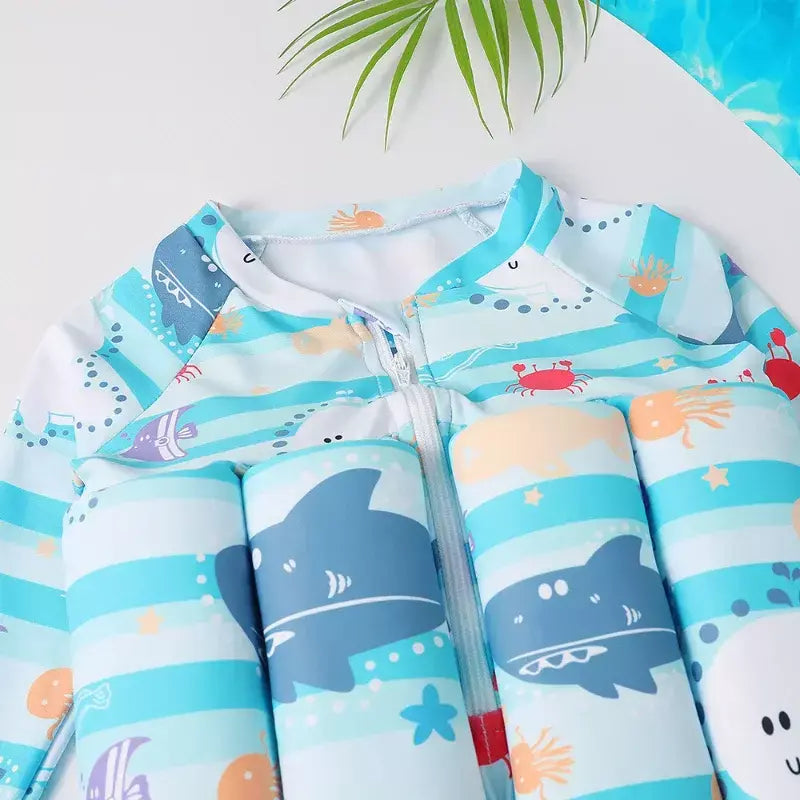 Maiô flutuante para crianças, roupa de banho de uma peça para crianças, flutuante, proteção contra queimaduras, estampa de desenho animado, meninas, meninos, roupas de natação