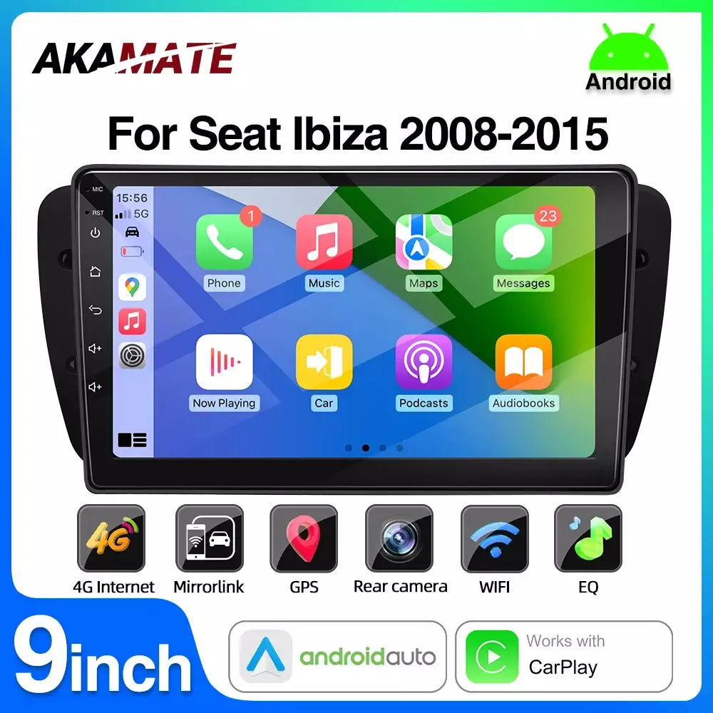 Rádio do carro de android para seat ibiza mk4 6j 2008-2015 reprodutor multimídia carplay android auto gps bluetooth wifi unidade principal do carro 9 polegadas