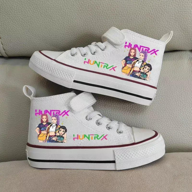 Novas crianças sapatos de lona de alta qualidade meninas sapatos kpop demônio caçadores crianças sapatos de placa branca estudante correndo tênis sapatos brancos