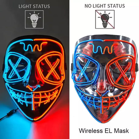 Neon sem fio led máscara de purga brilho no escuro cosplay máscara de terror halloween masquerade festa máscaras brilhantes engraçado vestir-se