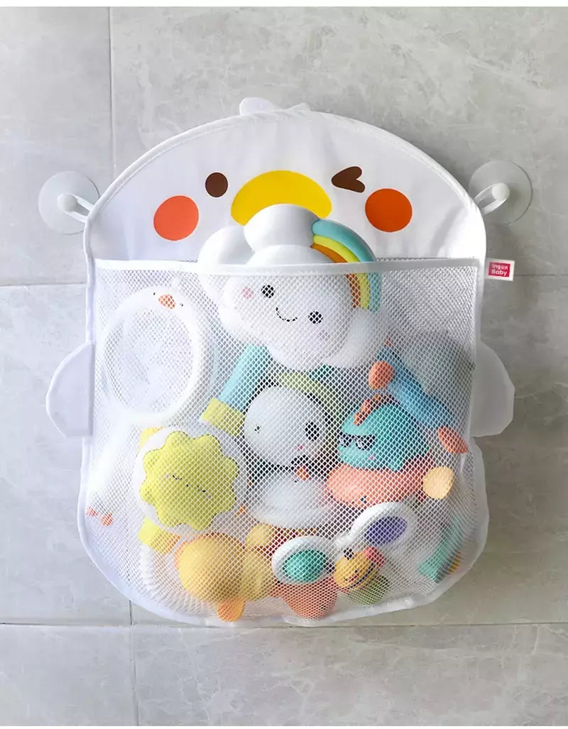 Qwz novo pato dos desenhos animados do bebê saco de malha do banheiro otário design para brinquedos de banho crianças formas animais pano areia brinquedos armazenamento net saco